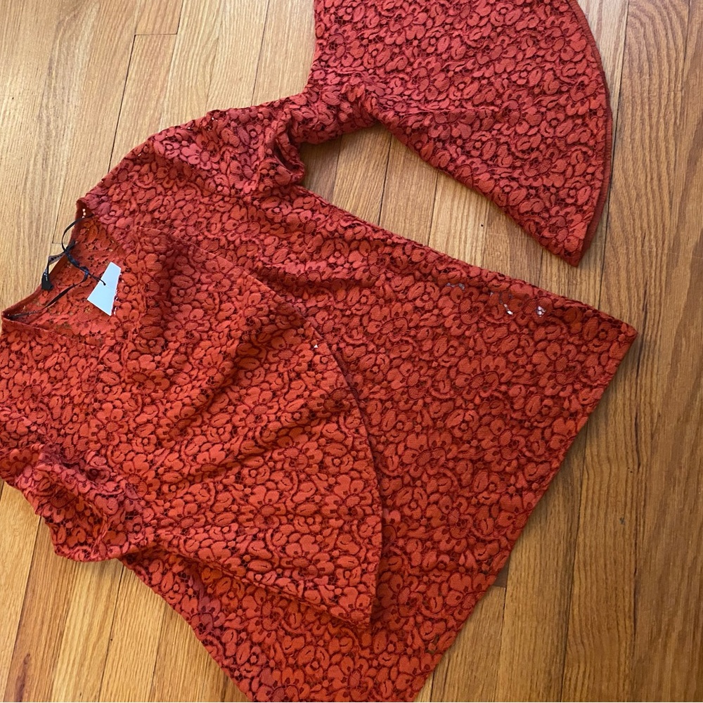 NWT ZARA RUST COLOR LACE BLOUSE SMALL - Picture 4 of 9